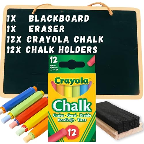 Kids Chalkboard Set With Chalk – Includes Blackboard, Crayola Anti-Dust Chalk, Board Eraser & Chalk Holders – Creative Drawing & Educational Play For Children