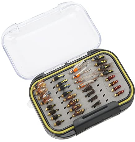 POENVFPO 64-teiliges Fliegenfischer-Fliegen, Edelstahl-Köder-Set mit Wasserdichter Box für Angler
