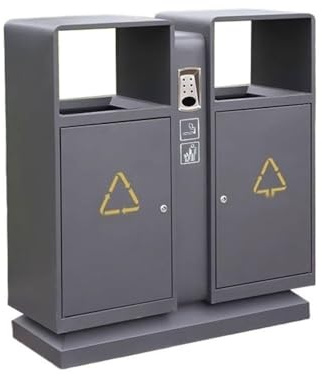 RYUQW3RE Cubo de basura para exterior con tapa Contenedor de basura doble de metal, for parques, zonas panorámicas y lugares públicos.
