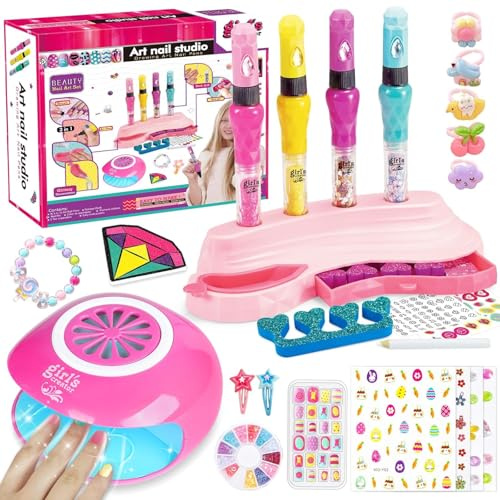 Kit Manucure Enfant,Vernis Enfant Cadeau Fille 6 7 8 9 10 11 12 Ans,4 Couleurs Non Toxique Peel-off Pailleté Vernis à Ongles,Ongles et Maquillage Jouet,Cadeaux pour filles