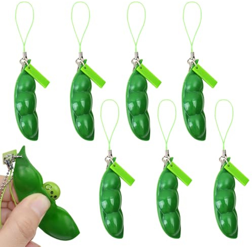 SYEYCW 8 Stück Squeeze Bean Schlüsselanhänger, Fidget Schlüsselanhänger, Squishy Erbsenkapsel Stress Spielzeug, Squishy PEA Pod Stress Schlüsselanhänger Bringen Spaß, Handy Anhänger für Frauen Männer