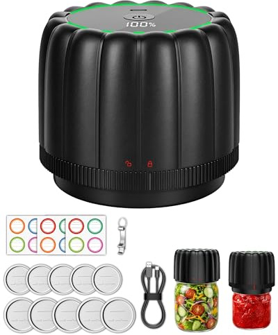 Electric Mason Jar Vacuum Sealer - Bunyta NEW Canning Vacuum Sealer Kit for Wide & Regular Mouth Mason Jars with 10 Lids, Auto-Stop Cordless Jar Sealer for Food Storage, Kitchen, Camping