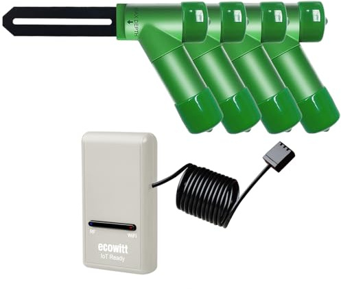 ECOWITT jordfuktighetssensor, växtvattenmonitor, trädgårds-fuktighetsmätare, set om 4 WH51 + IndoGateway GW1200 WLAN-hemmastation med 3-i-1-sensorer, basstationssensorer