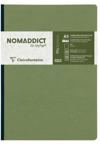 Clairefontaine 795403C - Notizbuch / Heft AgeBag DIN A5 14,8 x 21 cm, mit Leinenstruktur, kariert 96 Blatt, Grün, 1 Stück