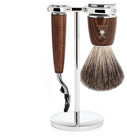 MÜHLE Rasierset - Rytmo Serie - Reines Dachshaar - kompatibel mit Gillette-Klingen - Eschenholz dunkel