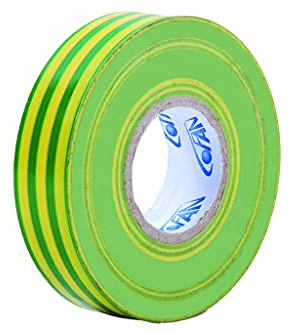 Cofan Cinta Aislante 180 Micras | Color amarillo/verde | Resistente al voltaje, al calor y a diferentes ácidos y alcalinos