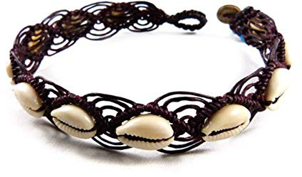 Fußkettchen mit Kauri Muscheln - Thailand Makramee Tribal Surfer Boho Fußband