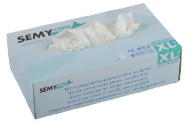 Semy Care - Guantes de nitrilo (talla XL, AQL 1,5, 10 paquetes de 100 guantes), color blanco