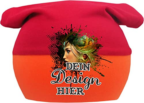 Kleiner Fratz Baby KOPFTUCH Mütze Multicolor STERN (Farbe rot-orange) (Gr. 2 (68-98) mit Wunschtext oder Namen