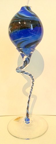 Lámpara de aceite al pie largo y decorativo, ornamental de cristal coloreado, lámpara de petroleo de vidrio soplado a boca de colores azul, beige, blanco de mármol, rellenable altura aprox. 32 cm, disenado y fabricado y por Oberstdorfer Glashütte