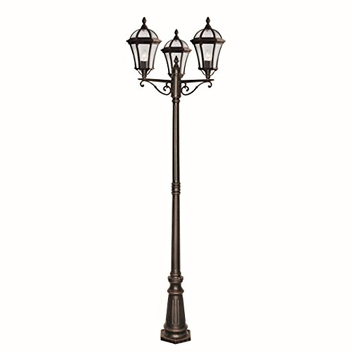 Licht-Erlebnisse Klassischer Kandelaber in antik braun 3xE27 max. 60W, LED geeignet, Höhe 222cm Gartenlampe Stehlampe Leuchte Laterne Wegelampe