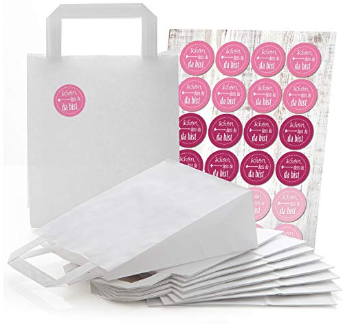 Logbuch-Verlag 24 Geschenktüten weiß rosa Schön, dass du da bist - Give-Away Gäste Geschenk Verpackung 18 x 8 x 22 cm