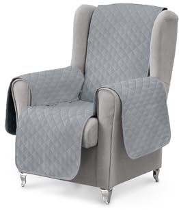 Textilhome Funda Sofá 1 Plaza Luka Protector Relax Orejero 55 cm Grisclaro | Protector de sofá 1 plaza acolchado y reversible. Ideal para sillones relax, resistente a mascotas y fácil de colocar.