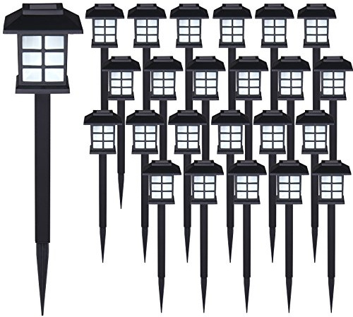 Deuba® Solarlampe für Außen 24er Set LED Wetterfest IP44 Dämmerungssensor Erdspieß Solar Laterne Schwarz Garten Leuchte Außenleuchte Balkon Deko