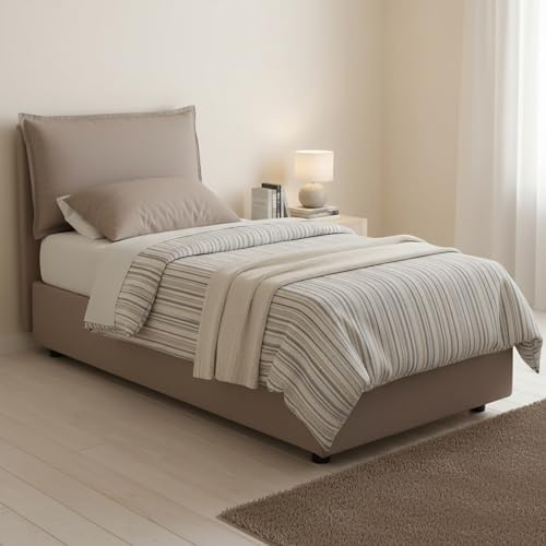 Talamo Italia - Einzelbett Luna, Stauraumbett mit Stoffbezug, 100 % Made in Italy, seitliche Öffnung, geeignet für Matratze 80x190 cm, taubengrau