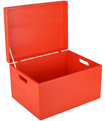 Creative Deco XXL Rot Große Holzkiste mit Deckel | 40x30x24 cm (+/-1cm) | Ostern Holztruhe Erinnerungsbox Baby Holzbox mit Deckel und Griffen Kasten | Für Dokumente, Wertsachen, Spielzeuge