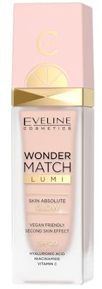 Eveline Cosmetics Wonder Match LUMI Foundation LSF 20 – Feuchtigkeitsspendende, ausgleichende Make-up-Formel mit Vit. C, Hyaluronsäure & Rosenextrakt – Strahlenden Glow & ebenmäßigen Teint