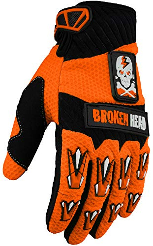 Broken Head MX Handschuhe Faustschlag - Motocross & Enduro - Sehr leicht, Luftig, Gutes Griffgefühl, rutschfeste Handfläche, Atmungsaktiv, Klettverschluss - für MTB, BMX, Offroad (Neon-Orange, XL)
