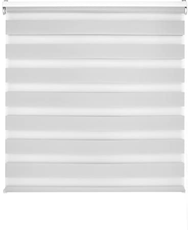 Blindecor Lira doppelrollo - duo rollo tag und nacht Silbergrau - 180 x 180 cm (Breite x Länge) | Stoffgröße 177 x 175 cm | Fensterrollo zebra