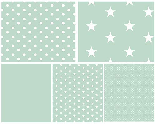 babrause® Stoffpaket Baumwollstoff 5x(50x150cm) Öko Tex zertifiziert - Patchworkstoffe (mint)