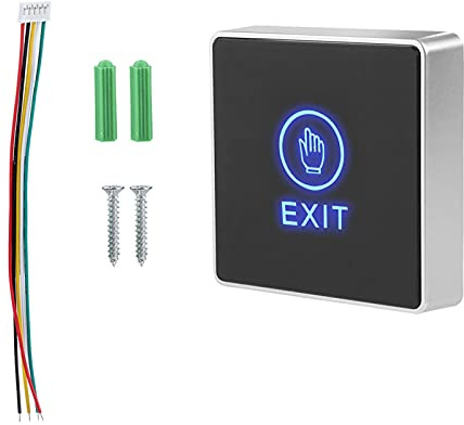 Demeras Puerta táctil Salida de liberación Botón de desbloqueo Panel de interruptores Luz LED para de Control de Acceso a la Puerta con luz indicadora Azul,Contacto de Salida NO/COM