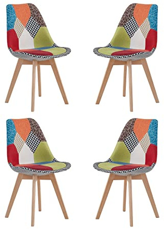 EGOONM 4er Set stühle Esszimmerstühle mit Massivholz Buche Bein, Retro Design Gepolsterter Stuhl Küchenstuhl Holz (Rot)