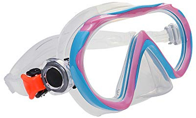 EVO One Dive Mask for Kids, Single Lens Snorkeling Mask with Easy Adjust Buckles, Comfy Silicone Skirt, Tempered Glass Lens, Kids Snorkel Mask (Pink/Aqua)