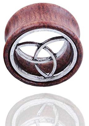 BlackAmazement Flesh Tunnel Plug Inlay Piercing Holz Wood Triqueta Knoten der Dreisamkeit Kelten Wikinger Germanen Herren Damen