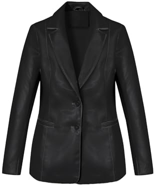 Bellivera Woman's Faux Leather PU Blazer Open Front Business Casual Jacket Mid-Length Fall Fashion Coat with Pockets 21002 Black L