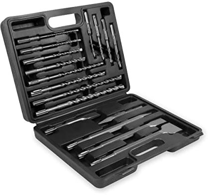VONROC Ensemble de forets et burins SDS-Plus - 17 pièces - Universel - Coffret comprenant forets, ciseaux à pointes et burins et plats
