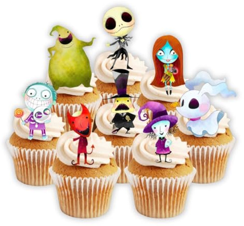 Nightmare Christmas Cupcake Toppers, PRECUT Optional - Halloween Theme Edible Cake Decorations, Nightmare Birthday Decorations, Nightmare Cake Topper, NMBC Cupcake Toppers (UNCUT Pack of 24)