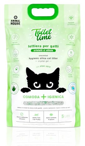 Animal House Toilet Time - Silikonkristallkattkanna för katter - antistatisk och säker - dammfri - Ultra Absorberande - Behåller lukt - 2,1-2,3 kg (Aloe, 5L)