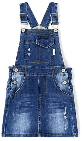KIDSCOOL SPACE Falda para niñas Grandes, Vestido de Verano para niñas de Mezclilla Suave y elástico Rasgado, Azul Claro, 9-10 años