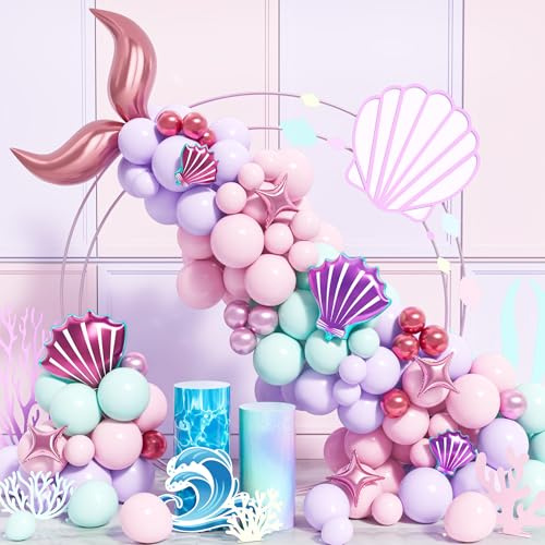 Kit Arco Palloncino Sirena, 120 pezzi Pastello Viola Rosa Blu Verde Acqua Coda Sirena Ghirlanda Palloncini Lattice Con Stella Palloncino Per Ragazza Tema Compleanno Decorazioni Feste Sotto Mare