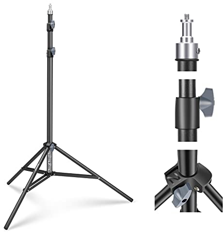 NEEWER Photography Light Stand 2.85-6.6ft/87-200cm, Spring Loaded Aluminum Tripod Stand with ø28mm Thicker Tube Diameter for Ring Light/LED Light/Strobe Flash/Softbox, Max Load 22lbs, ST-200 Black