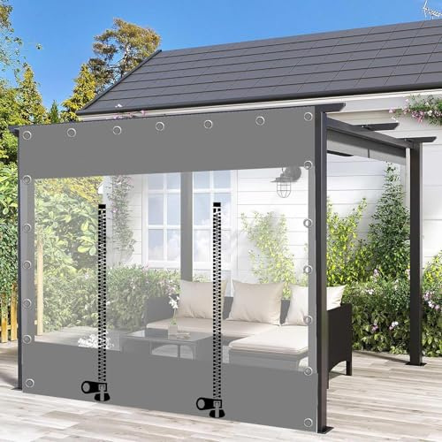 Pxzybd Pergola Panneau De Bâche Transparente,Extérieur Rideau De Bâche Claire Imperméable,avec Fermeture Éclair,Rideau De Pluie,Bâche Étanche PVC,avec Œillets,Personnalisable,W×H-2.3×2m(7.5 * 6.6ft)