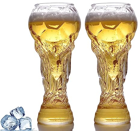 EBbels 2Stück WM-Bierglas 2022, Fußball WM Pokal Form Bierglas, Lustiger Kreative Fußballkrüge, Fußball Hercules Krug Gläser Bierkrug Für Party-Bar-Zubehör Und Fußballliebhaber (600ml)