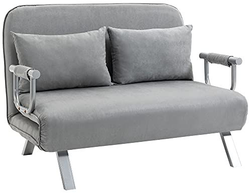 HOMCOM Schlafsofa Schlafcouch mit Verstellbarer Rückenlehne, Wurfkissen, Sofa mit Schlaffunktion, Samtoptik, Armlehne, Gästebett, Klappsessel für Wohnzimmer, Schlafzimmer, Hellgrau