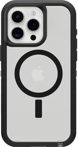 OtterBox Schutzhülle für iPhone 15 Pro Max (nur Defender-Serie XT, transparente Hülle, dunkle Seite (schwarz/transparent), bildschirmlos, robust, rastet an MagSafe mit Schlüsselband | Robuste, robuste und langlebige iPhone-Hülle, rastet auf MagSafe ein, mehrschichtige, stoßdämpfende iPhone-Hülle