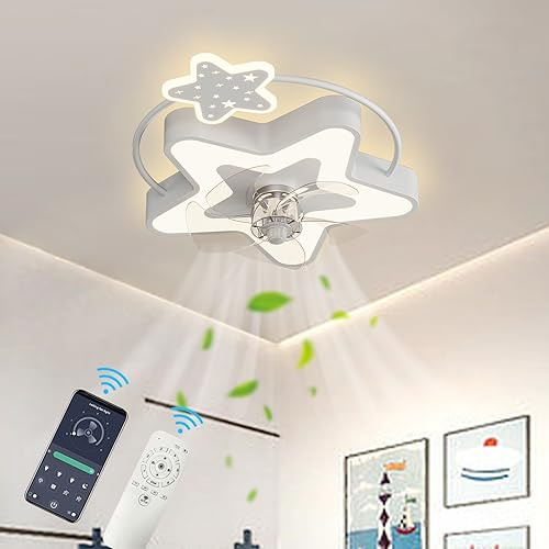 ATEEZ Infantil Ventilador Techo con Luz y Mando a Distancia APP Silencioso, 50cm Lámpara Ventilador Techo 6 Velocidades Reversible Led Regulable, Ventiladores de Techo con Luz para Dormitorio-White