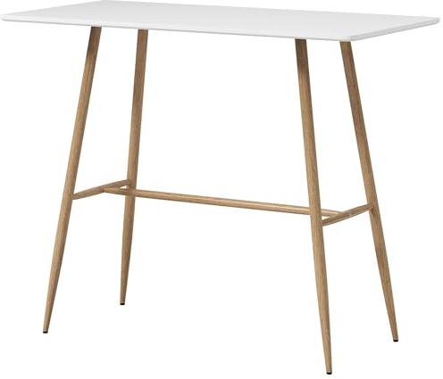 HOMCOM Tavolo da bar rettangolare per 4 persone, tavolo alto con gambe in acciaio effetto legno, tavolo da bistrot facile da montare, per bar di casa, sale da pranzo, 120 x 60 x 98 cm, bianco