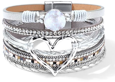 LOLIAS Lederarmband Damen Mädchen Boho Herz Armband Damen Leder Armbänder Perlenarmband Magnetverschluss Kette Frauen Armband Schwarz Wickelarmband Indianer Modeschmuck