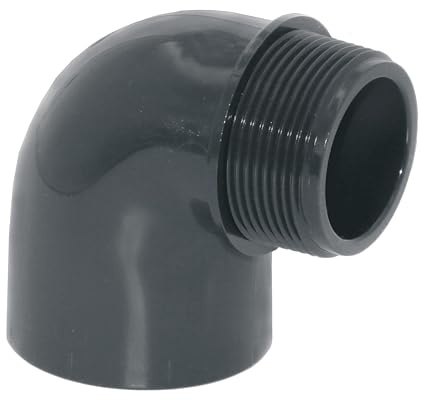 HAF 1x PVC Fittings Winkel 90° mit 50mm x 1 1/2 | Klebemuffe x Außengewinde | Winkelverbinder aus grauem PVC-U | PN16 für PVC Rohr, Poolfitting, Pool, Schwimmbad, Poolverrohrung, Druckleitung
