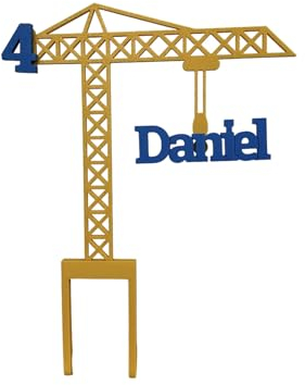 Generisch Cake Topper Kran Baukran Baustelle Magnete Schlüsselanhänger Kinder und Erwachsene personalisiert mit Jahr und Name zweifarbig, A60TOKRANA.M