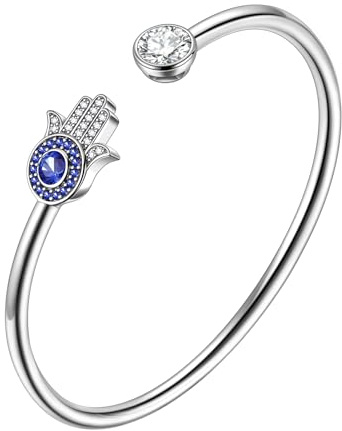 SEIHOP Hamsa Hand of Fatima Bracelets Evil Eye Bangle Adjustable Hand Bracelets Good Luck Silver Plated Jewelry Gifts for Women Men KB0019W
