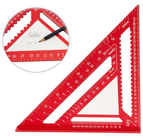 Beslands Zimmermannswinkel 300mm mit abwischbare Notizfläche, Intelligente Bohrlehre für exakte Durchmesser, 12 Zoll Winkelmesser metrisch Dreieckslinea, Hohe Präzision Messwerkzeug（300mm rot）