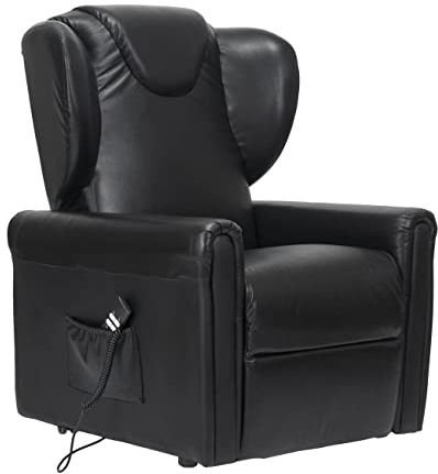 Sime LV-P2 relaxsessel elektrisch Vertikal, 2 Motoren, unabhängig verstellbare Rückenlehne, Fußbrett 2 Räder Bergere Sitzhöhe 10 cm verstellbar Leder elektrische aufstehhilfe seniorensessel Schwarz