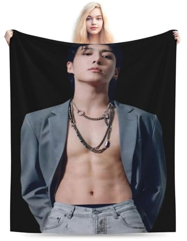 QapLWczK Jungkook Coperta morbida e calda leggera soffice in lana, tappeto regalo per spiaggia, yoga, camera da letto, soggiorno, divano, campeggio, viaggio, dormitorio, decorazione per tutte le