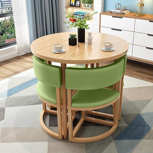 Runder Konferenztisch und Stühle, 5-teiliges Küchen-Esstisch-Set für 4 Personen, Metallrahmen, Essgruppe für kleinen Raum, Lederfarbe