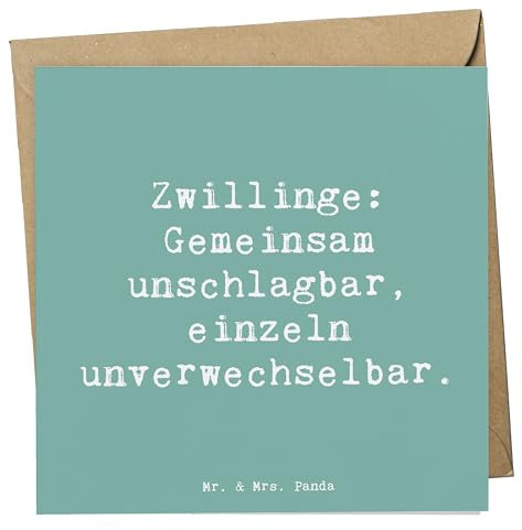 Mr. & Mrs. Panda doppelkarte Spruch Unschlagbare Zwillingsgeschwister - Geschenk, Lächeln, Geschwister, Glückwunschkarte, Klappkarte, Zwillinge, Individualität, einzigartige Designs, Teamgeist